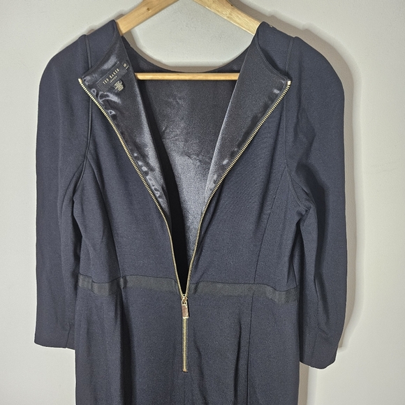 Ted Baker Knit Sheath Dress Black Gold Midi Long Sleeve Bodycon Women's 6 - Picture 7 of 9